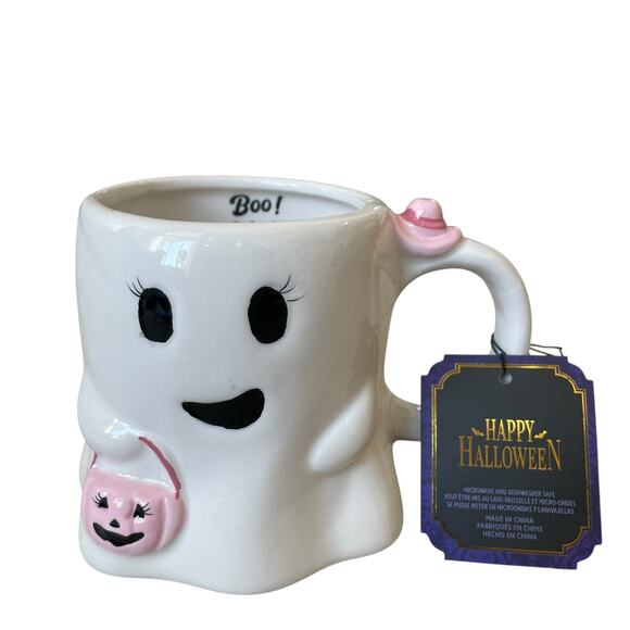Halloween Ghost Mug With Pink Pumpkin 17oz Cute Ceramic BOO Y'ALL Coffee Cup NEW - Picture 2 of 12